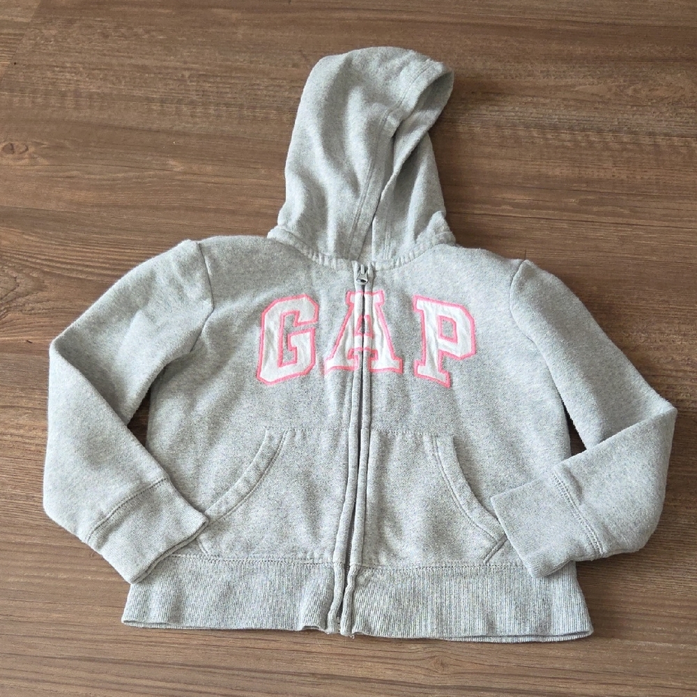 GAP Kids Light Gray Hoodie with Pink Logo